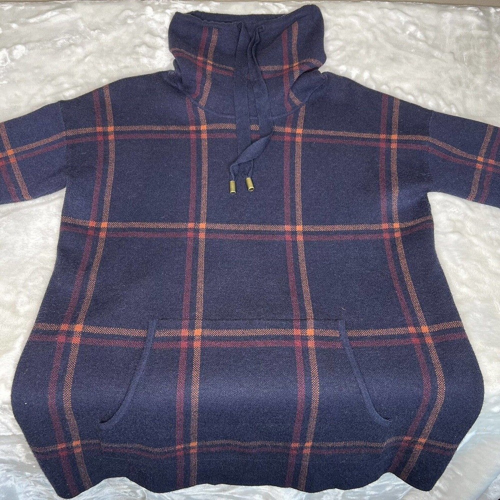Max Studio Women's Navy Blue Plaid Long Sleeve Turtle Neck Knit Sweater Size S - Picture 2 of 9